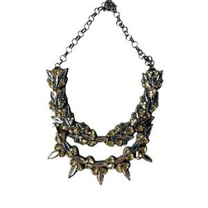 Deepa Gurnani Crystal Statement Necklace 16"to19" Yellow Clear Black NWT